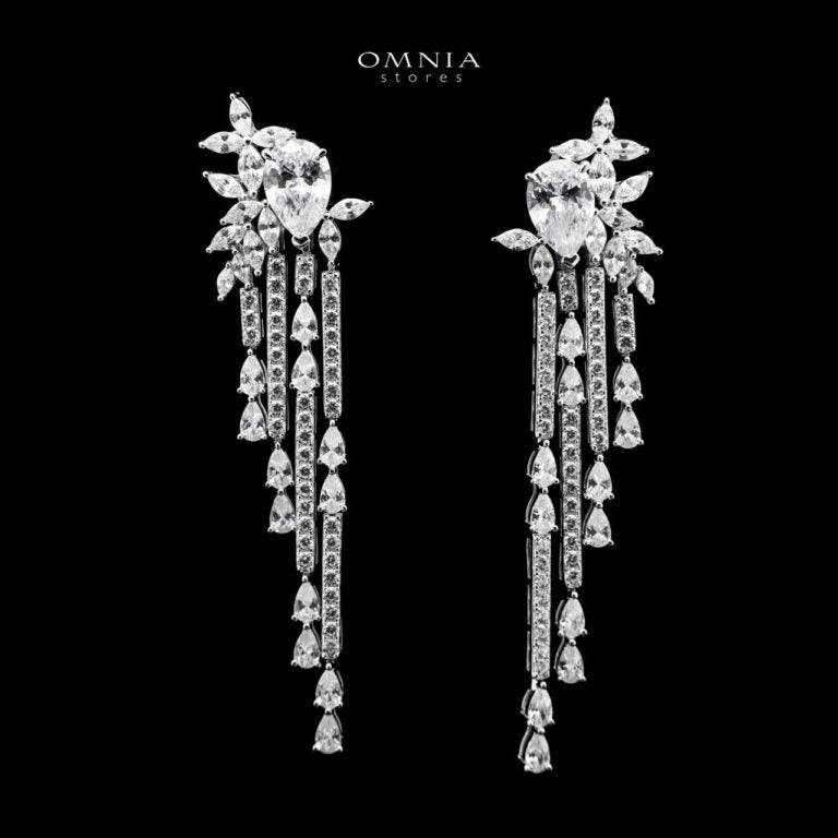 Omnia Abir White Bridal Necklace & Earrings Set in 925 Silver with Pear and Marquise-Cut High-Quality Simulated Diamonds - OMNIASTORES UAE