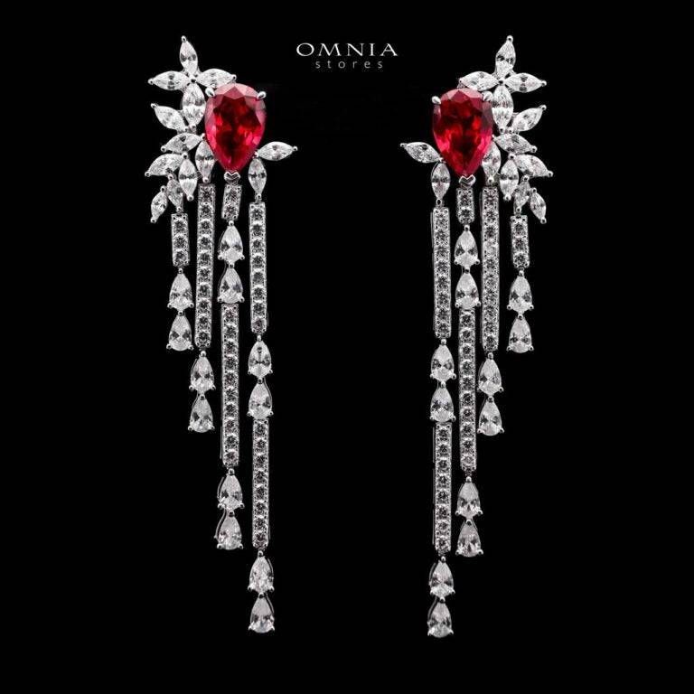 Omnia Abir Maroon Bridal Necklace & Earrings Set in 925 Silver with Pear and Marquise-Cut High-Quality Simulated Diamonds - OMNIASTORES UAE