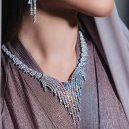 Omnia Abir White Bridal Necklace & Earrings Set in 925 Silver with Pear and Marquise-Cut High-Quality Simulated Diamonds - OMNIASTORES UAE