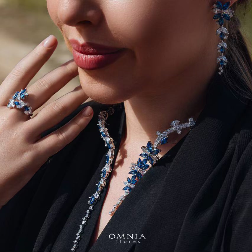 Omnia Abla Blue Bridal Set in 925 Silver with Marquise and Pear-Cut High-Quality Simulated Diamonds - OMNIASTORES UAE