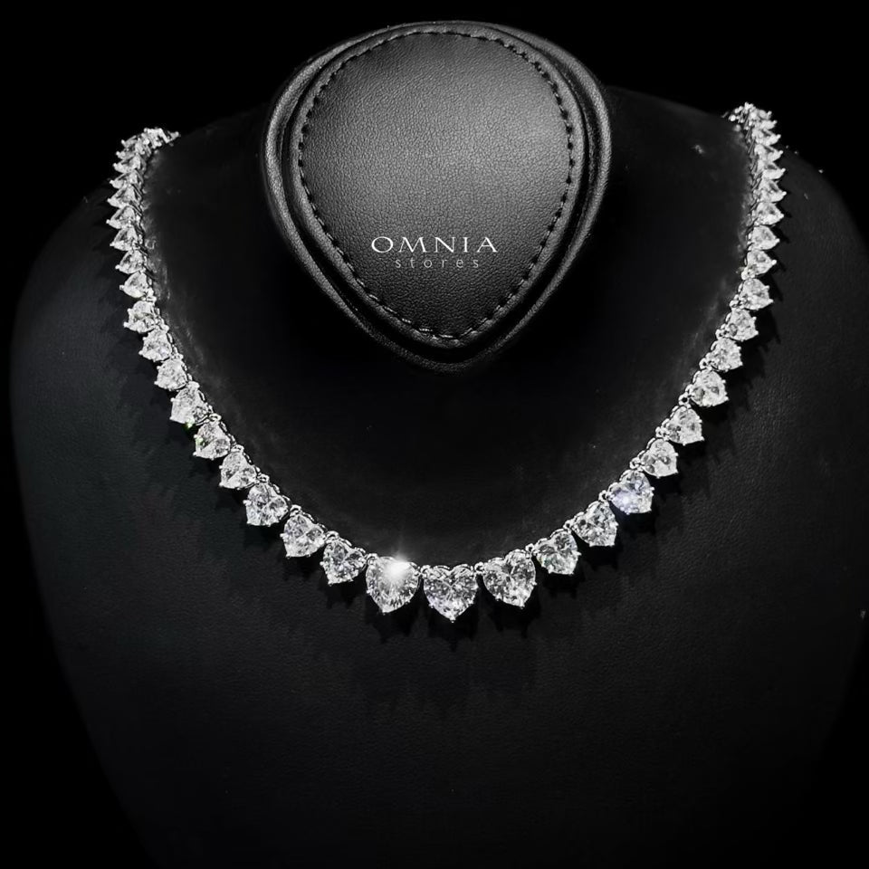 Omnia Donatella White Bridal Full Set with Heart-Cut High-Quality Simulated Diamonds Rhodium Plated - OMNIASTORES UAE