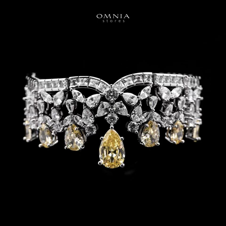 Omnia Princess Bridal Full Set with Pear-Cut White and Yellow High-Quality Simulated Diamonds Rhodium Plated - OMNIASTORES UAE