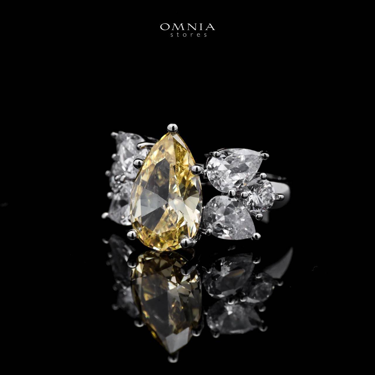 Omnia Princess Bridal Full Set with Pear-Cut White and Yellow High-Quality Simulated Diamonds Rhodium Plated - OMNIASTORES UAE