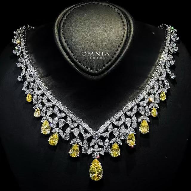Omnia Princess Bridal Full Set with Pear-Cut White and Yellow High-Quality Simulated Diamonds Rhodium Plated - OMNIASTORES UAE