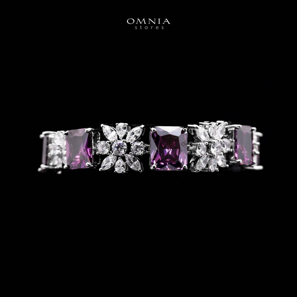 Omnia Charlene Purple Bridal Full Set with Radiant and Pear-Cut High Quality Simulated Diamonds Premium Rhodium Plated - OMNIASTORES UAE
