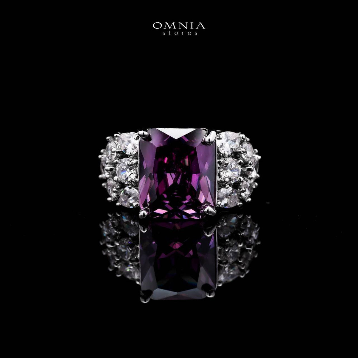 Omnia Charlene Purple Bridal Full Set with Radiant and Pear-Cut High Quality Simulated Diamonds Premium Rhodium Plated - OMNIASTORES UAE