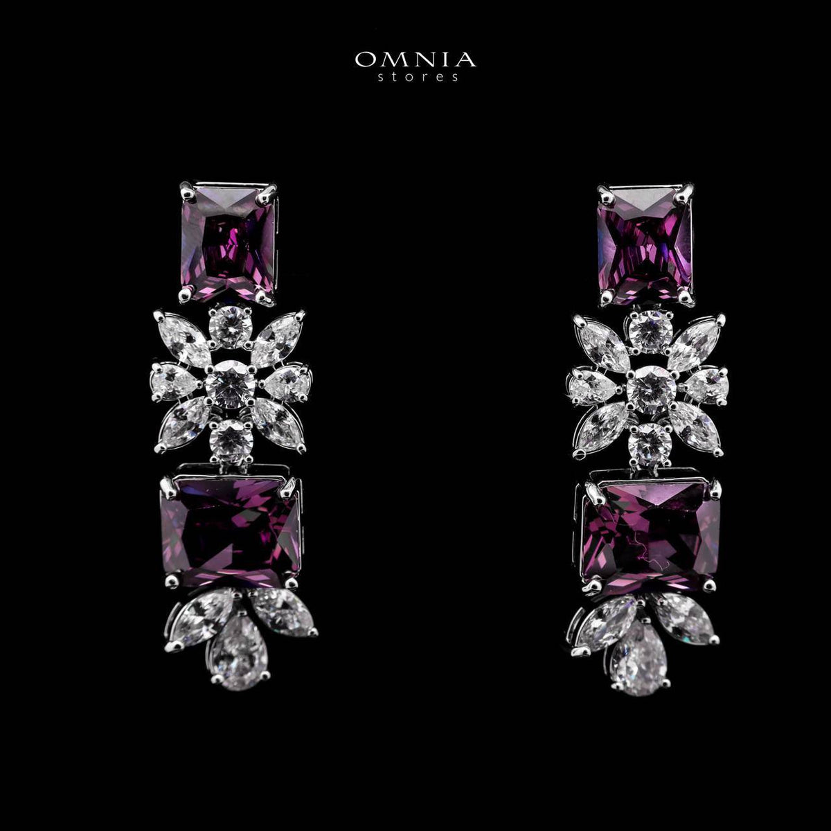 Omnia Charlene Purple Bridal Full Set with Radiant and Pear-Cut High Quality Simulated Diamonds Premium Rhodium Plated - OMNIASTORES UAE