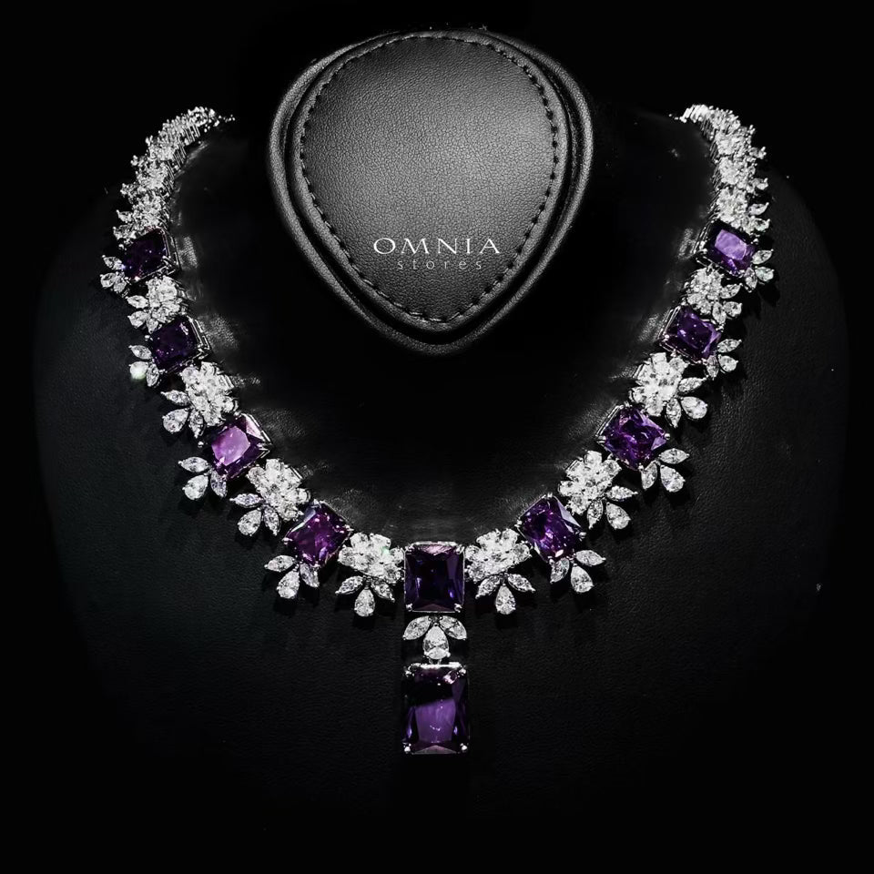 Omnia Charlene Purple Bridal Full Set with Radiant and Pear-Cut High-Quality Simulated Diamonds Rhodium Plated - OMNIASTORES UAE