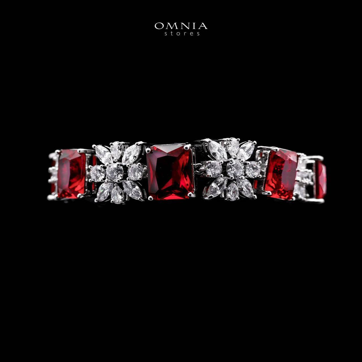 Omnia Charlene Red Bridal Full Set with Radiant and Pear-Cut High Quality Simulated Diamonds Premium Rhodium Plated - OMNIASTORES UAE