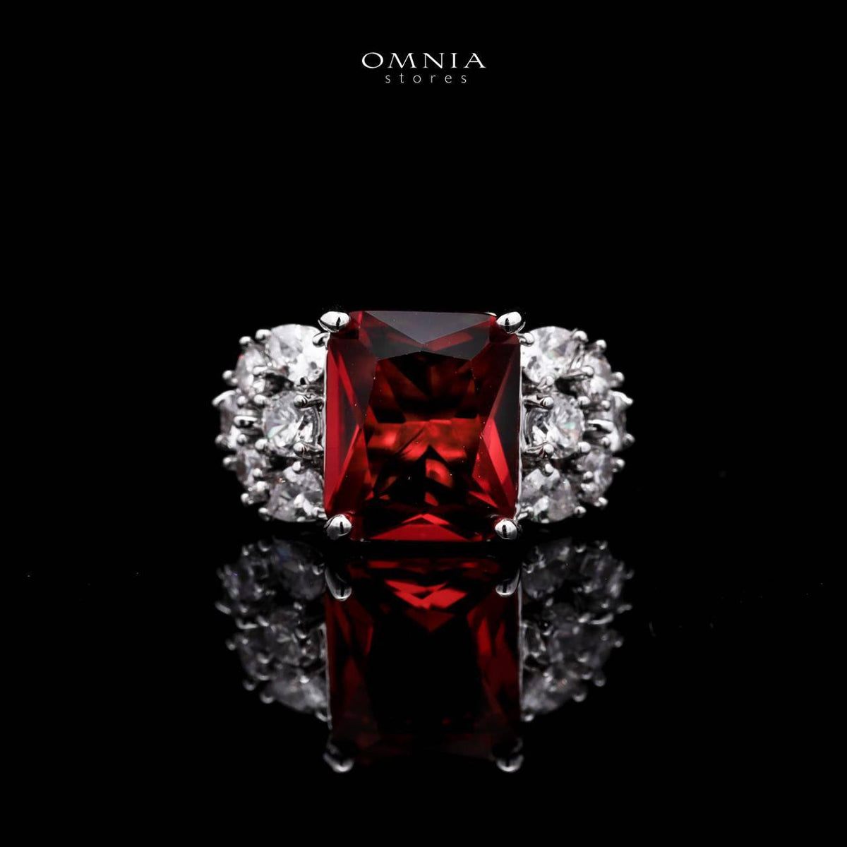 Omnia Charlene Red Bridal Full Set with Radiant and Pear-Cut High Quality Simulated Diamonds Premium Rhodium Plated - OMNIASTORES UAE