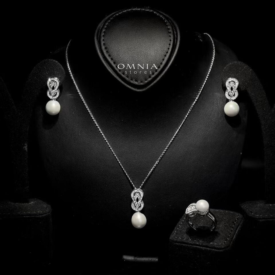 Omnia Alia Fresh Real Water Pearl Set in 92.5 Silver Accessories High Quality Simulated Diamonds