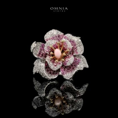 Omnia Ambreen Floral Ring in 92.5 Silver with High Quality Simulated Diamonds