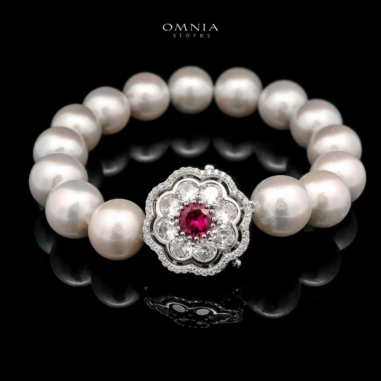 Omnia Ameenah Fresh Real Water Pearl Necklace and Bracelet Set in 92.5 Silver Accessories High Quality Simulated Diamonds