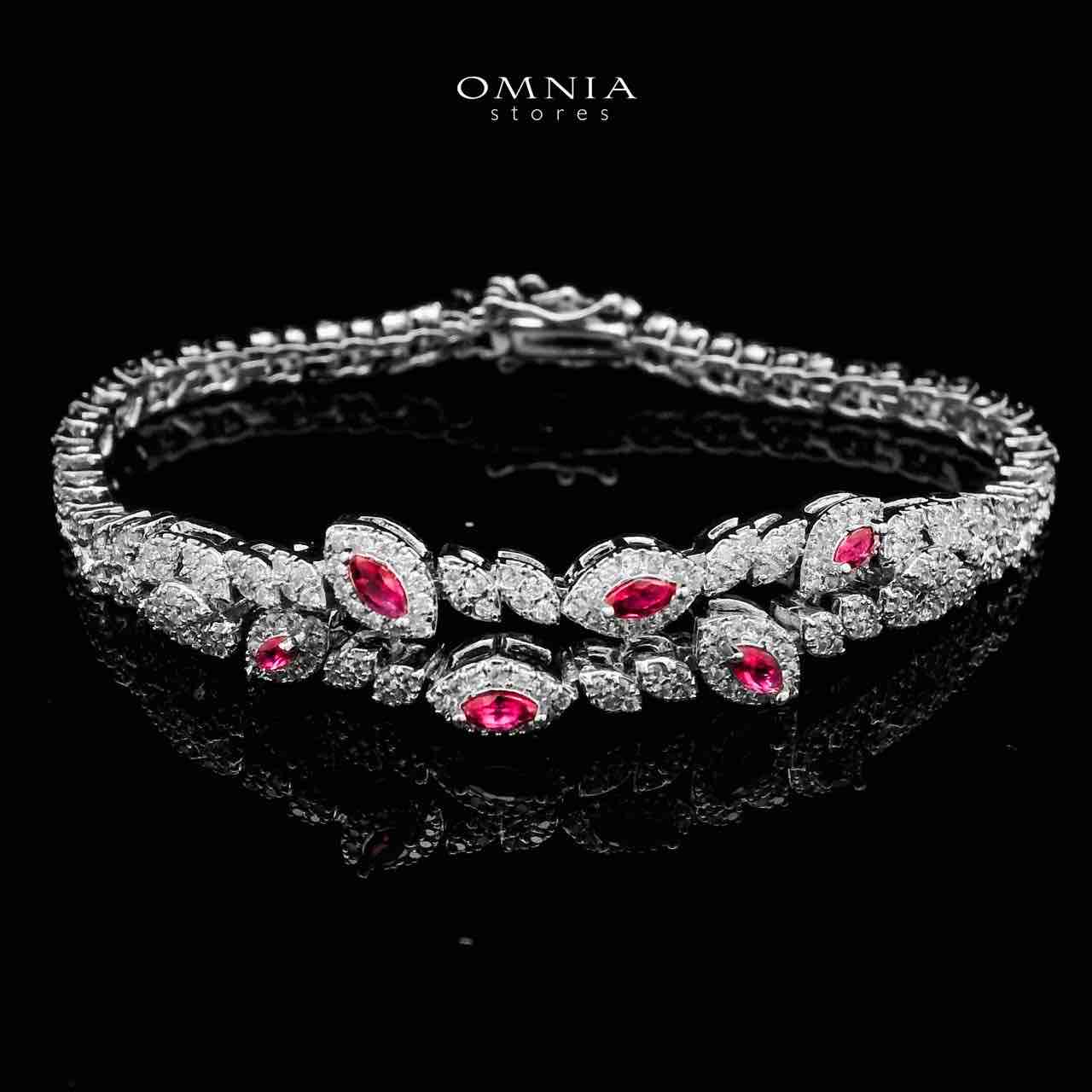 Omnia Nada Maroon Bridal Full Set in High Quality Zircon Stone Rhodium Plated - OMNIASTORES UAE