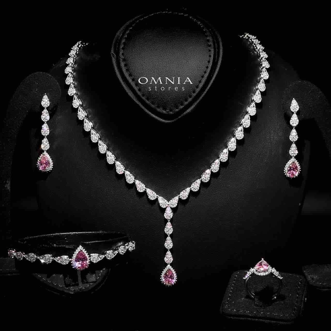 Omnia Radya Pink Bridal Full Set in High Quality Zircon Stone Rhodium Plated - OMNIASTORES KSA