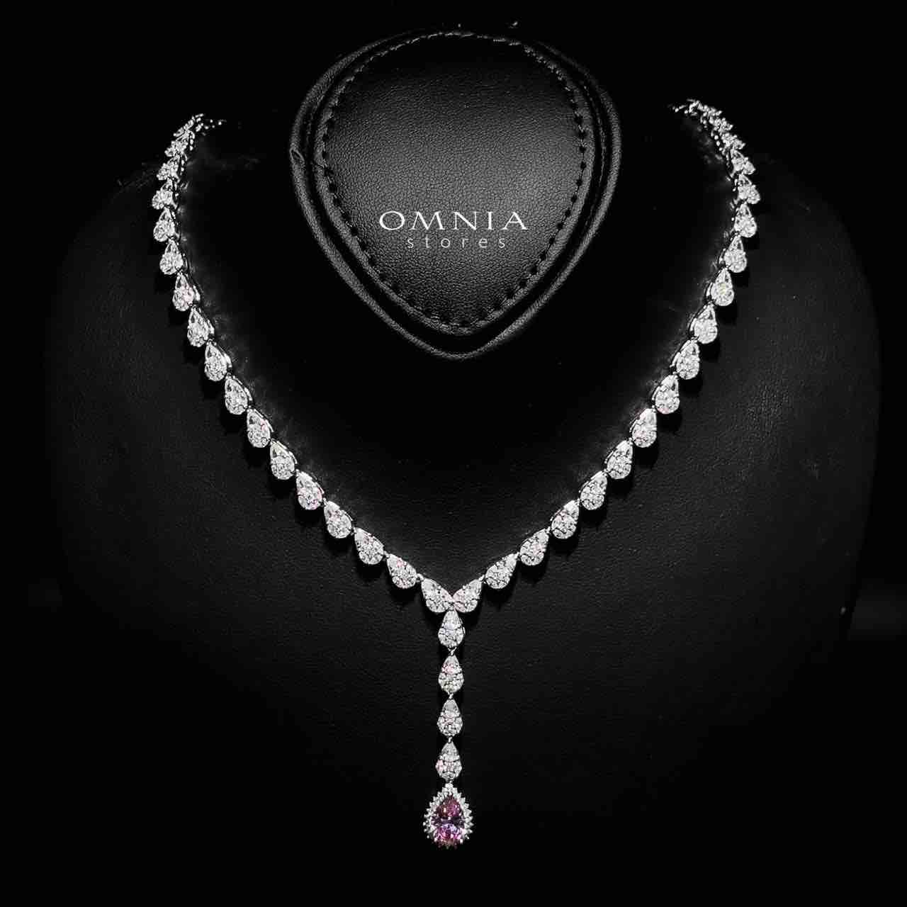 Omnia Radya Pink Bridal Full Set in High Quality Zircon Stone Rhodium Plated - OMNIASTORES KSA