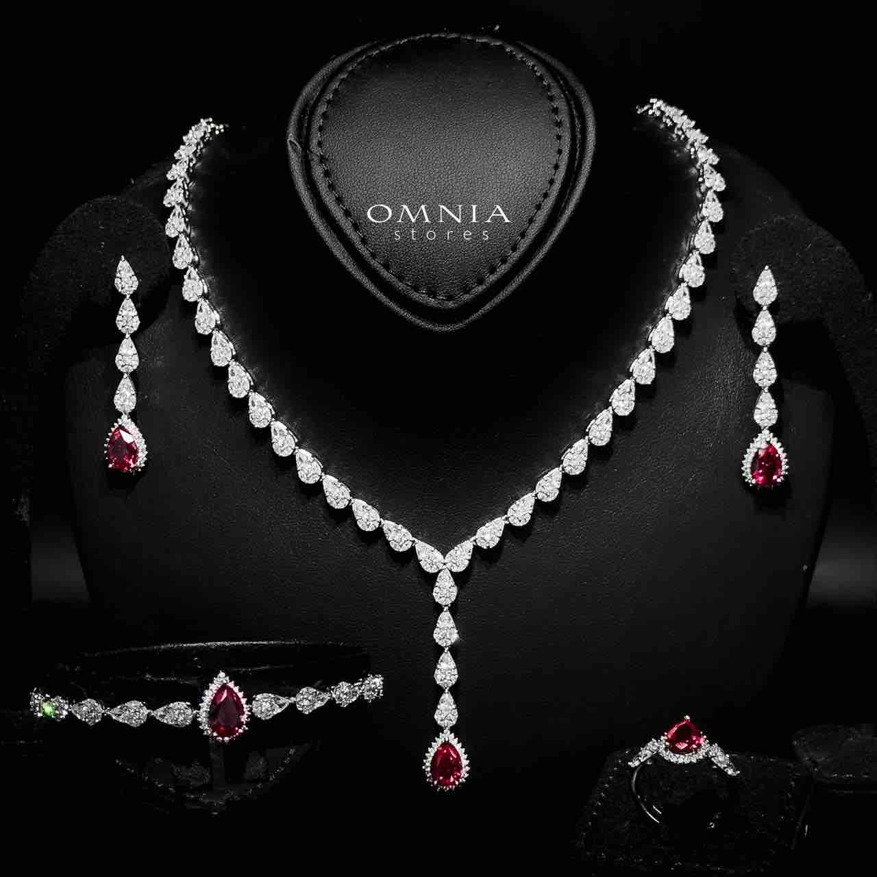 Omnia Radya Red Bridal Full Set in High Quality Zircon Stone Rhodium Plated