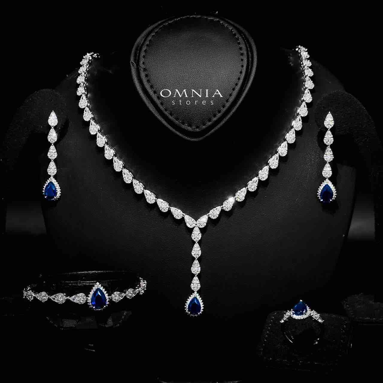 Omnia Radya Blue Bridal Full Set in High Quality Zircon Stone Rhodium Plated - OMNIASTORES KSA