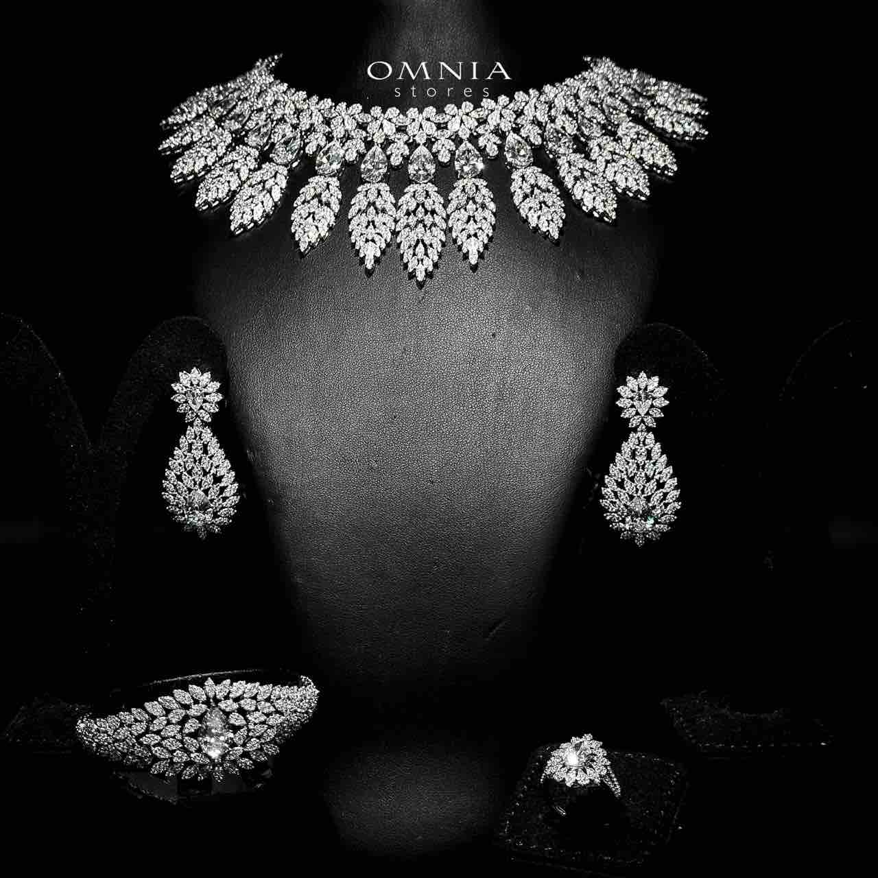 Omnia Asrar White Bridal Full Set in High Quality Zircon Stone Rhodium Plated - OMNIASTORES KSA