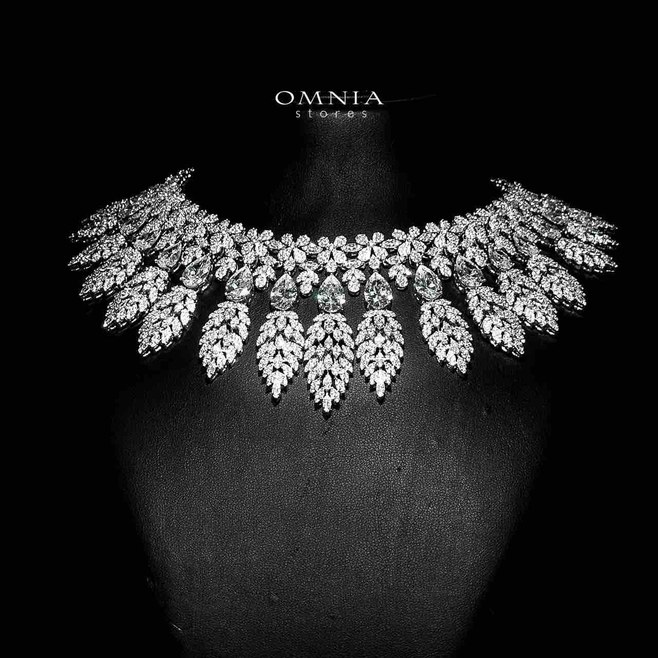 Omnia Asrar White Bridal Full Set in High Quality Zircon Stone Rhodium Plated - OMNIASTORES KSA