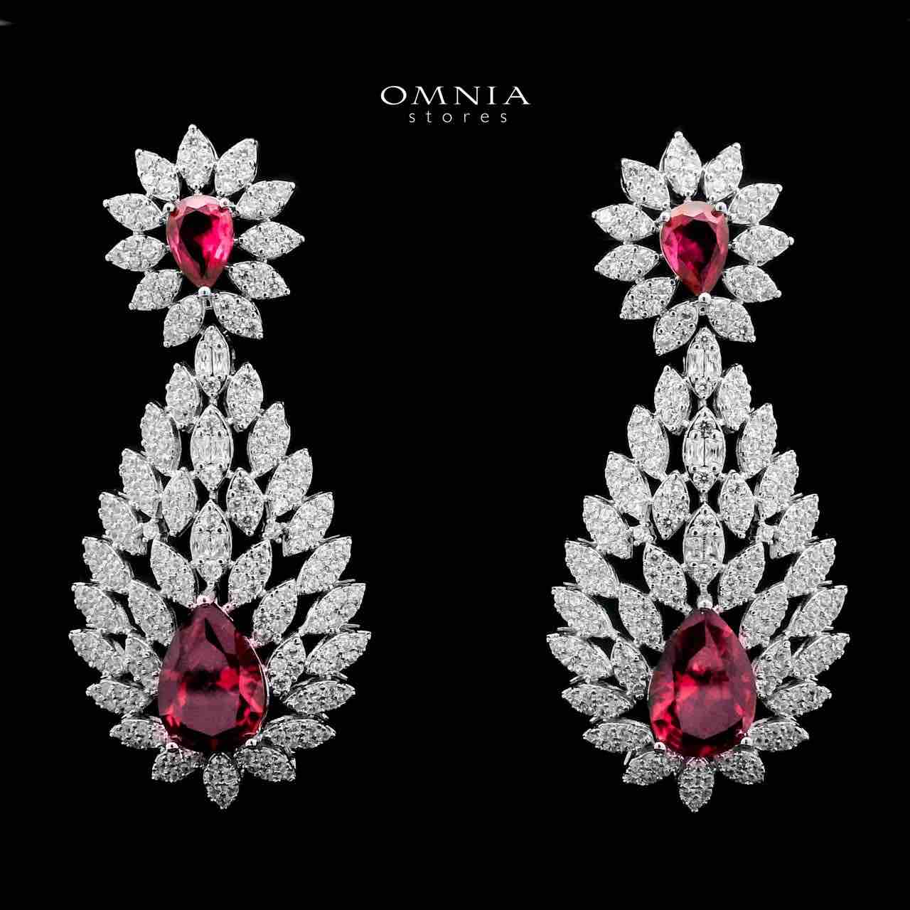 Omnia Asrar Red Bridal Full Set in High Quality Zircon Stone Rhodium Plated - OMNIASTORES UAE