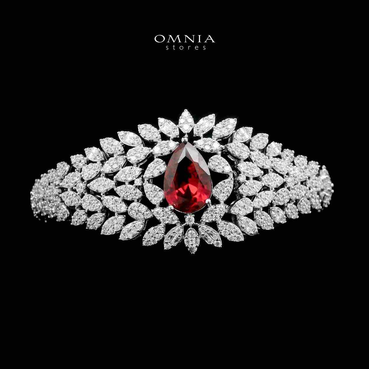 Omnia Asrar Red Bridal Full Set in High Quality Zircon Stone Rhodium Plated - OMNIASTORES UAE