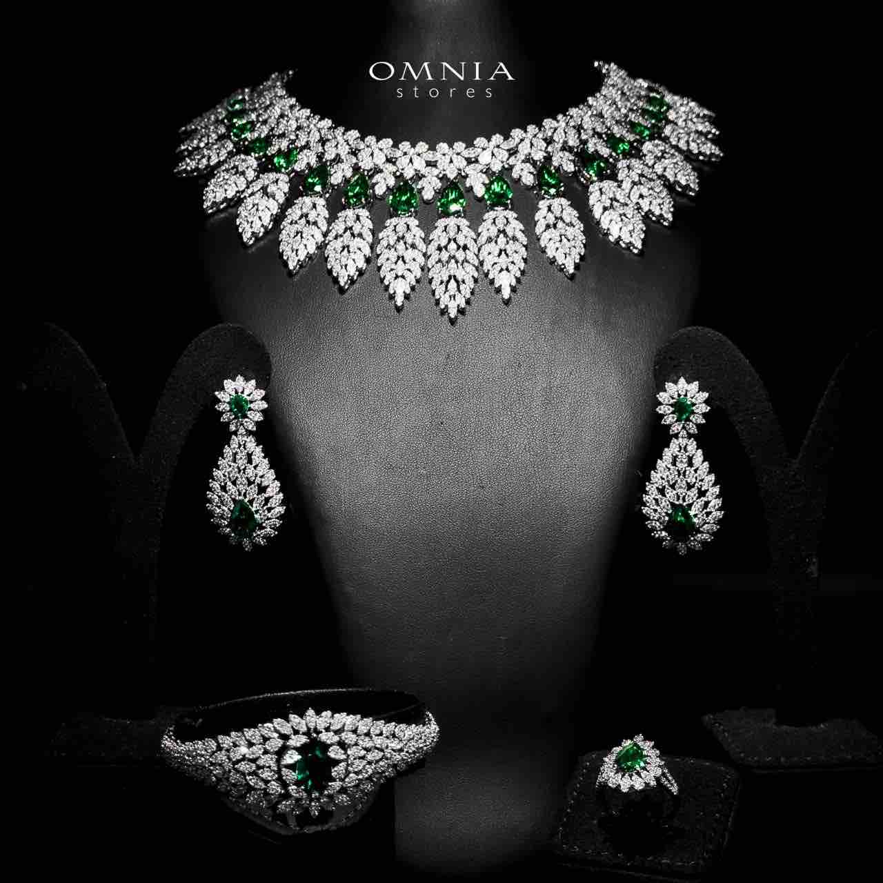 Omnia Asrar Green Bridal Full Set in High Quality Zircon Stone Rhodium Plated