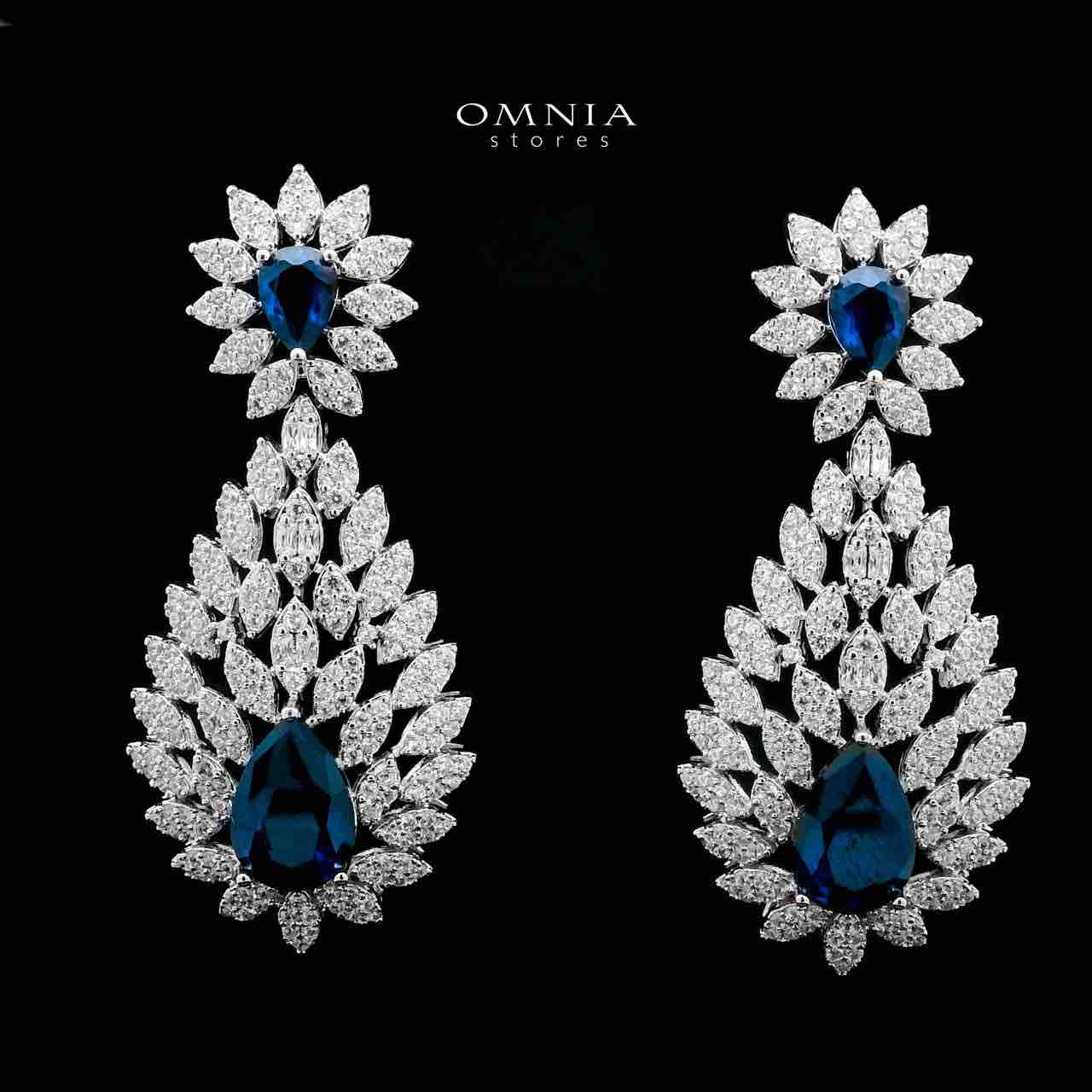 Omnia Asrar Blue Bridal Full Set in High Quality Zircon Stone Rhodium Plated - OMNIASTORES UAE