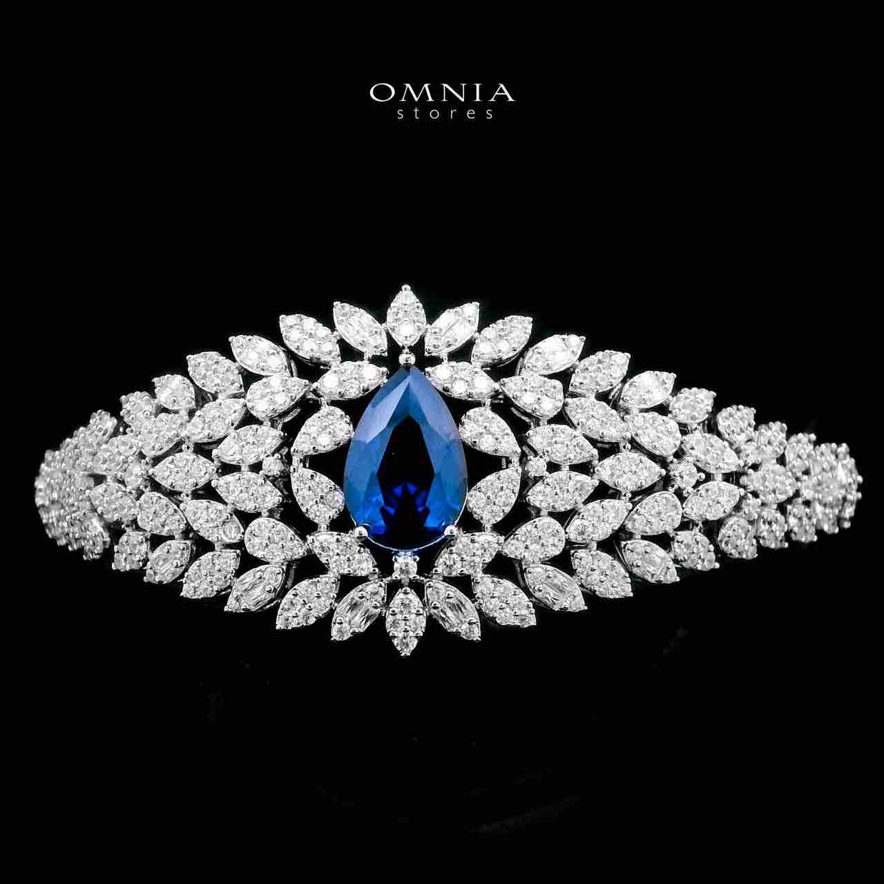 Omnia Asrar Blue Bridal Full Set in High Quality Zircon Stone Rhodium Plated - OMNIASTORES UAE