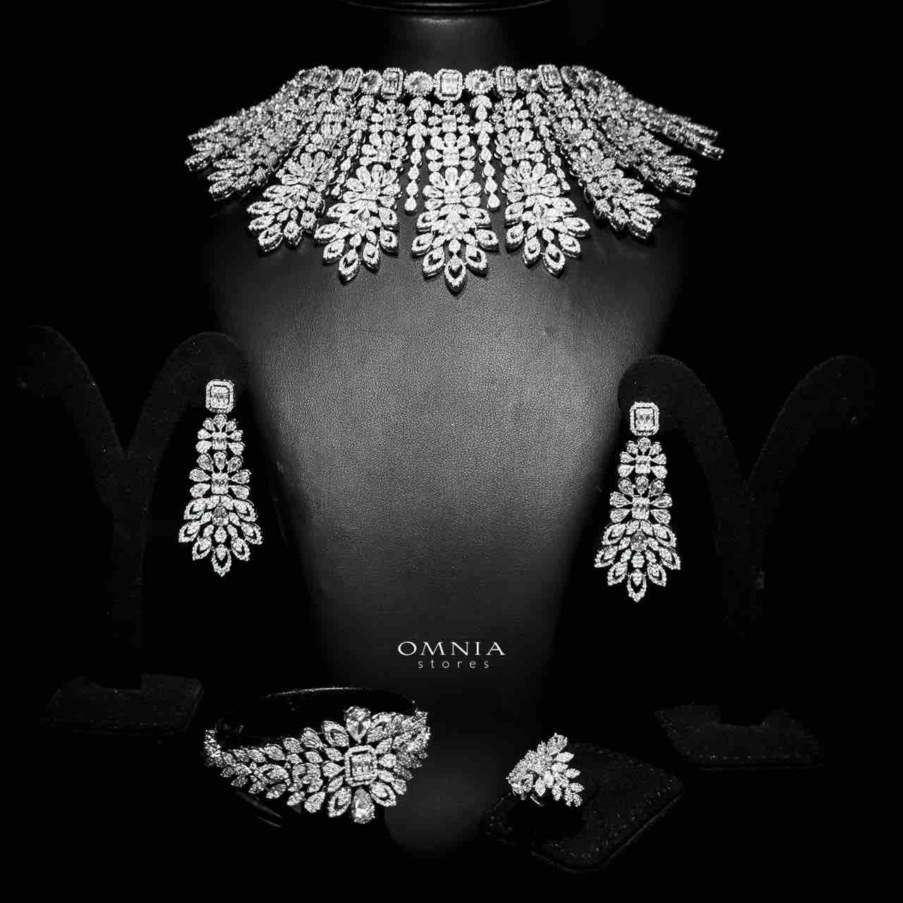 Omnia Athar White Luxury Bridal Full Set in High Quality Zircon Stone Rhodium Plated - OMNIASTORES KSA