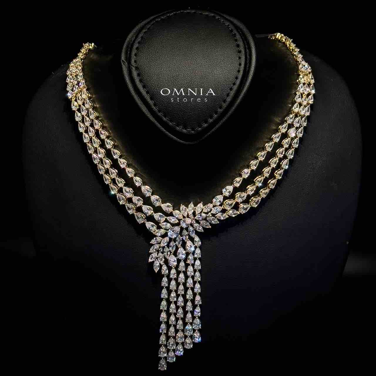 Omnia Rahaf Golden Bridal Full Set Accessories in High Quality Zircon Stone in Rhodium Plated