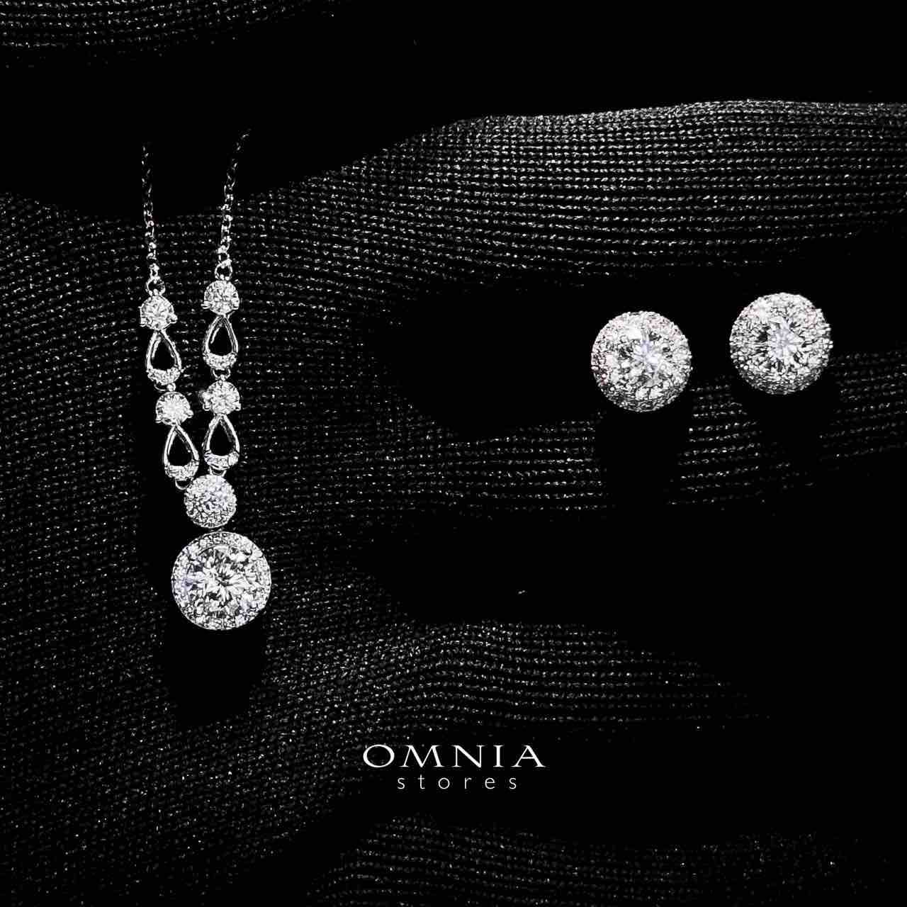 Omnia Badia White Pendant Necklace And Earrings Set in 92.5 Silver with High-Quality Moissanite Stones - OMNIASTORES KSA