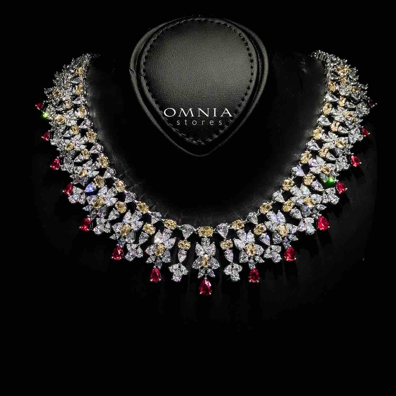 Omnia Dema Red and Yellow Bridal Full Set in High Quality Zircon Stone Rhodium Plated - OMNIASTORES KSA