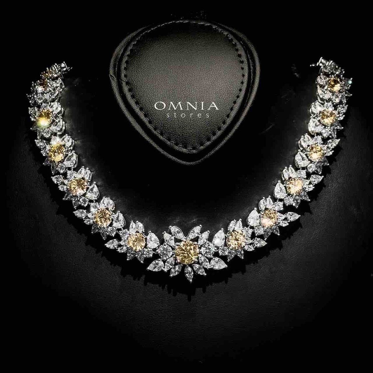 Omnia Nareen Yellow Bridal Full Set in High Quality Simulated Diamonds Premium Rhodium Plated - OMNIASTORES UAE