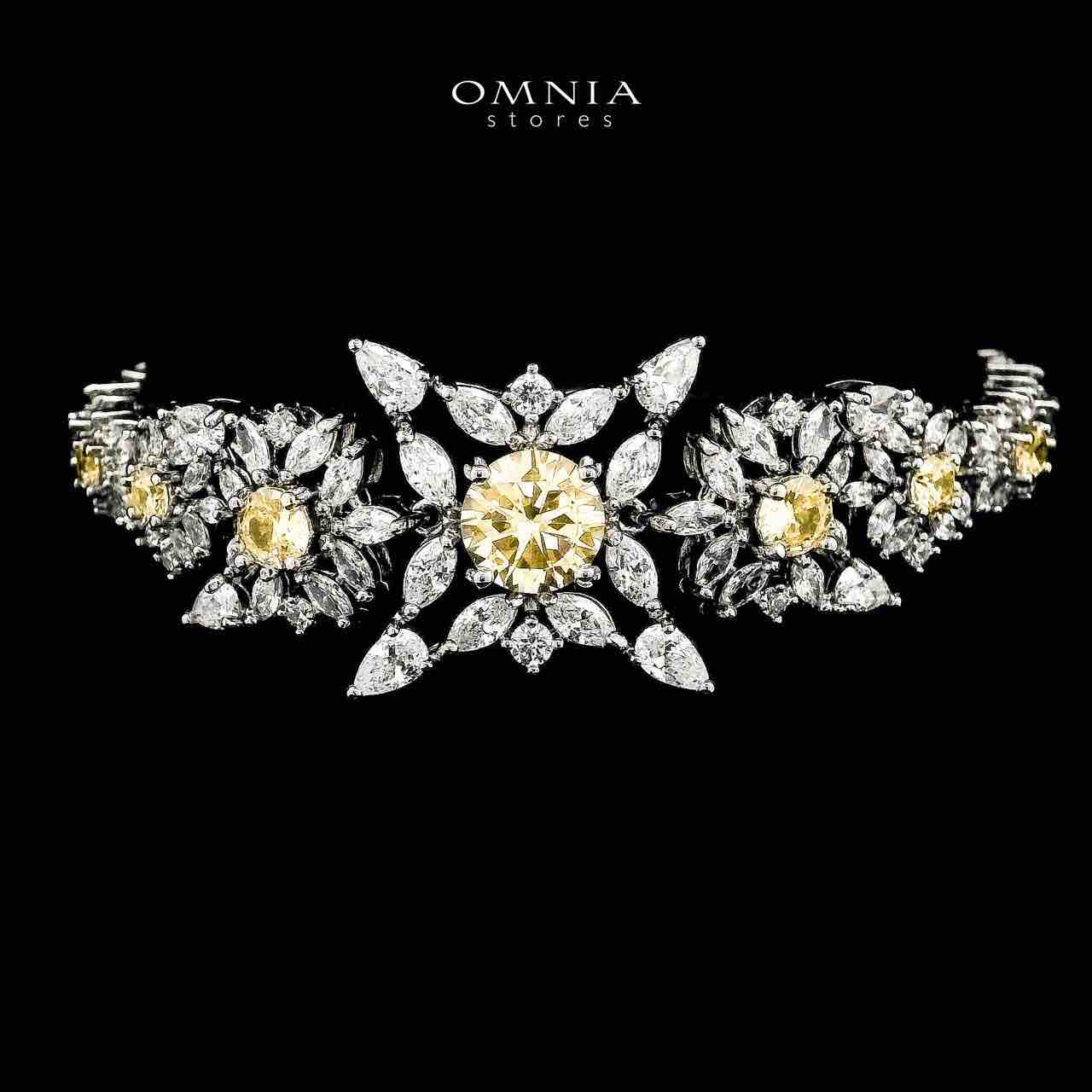 Omnia Nareen Yellow Bridal Full Set in High Quality Zircon Stone Rhodium Plated - OMNIASTORES KSA