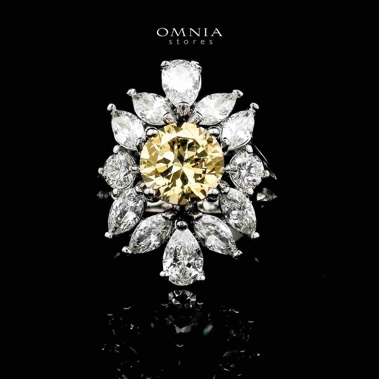 Omnia Nareen Yellow Bridal Full Set in High Quality Zircon Stone Rhodium Plated - OMNIASTORES KSA