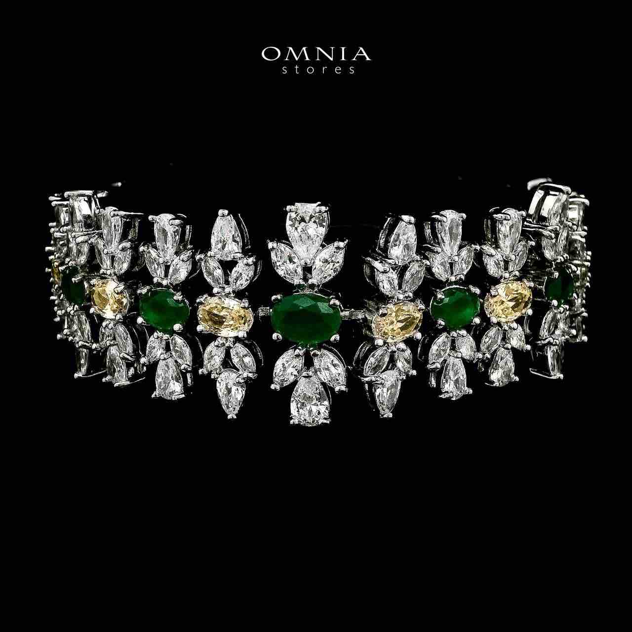 Omnia Dema Emerald Green and Yellow Bridal Full Set in High Quality Zircon Stone Rhodium Plated - OMNIASTORES UAE