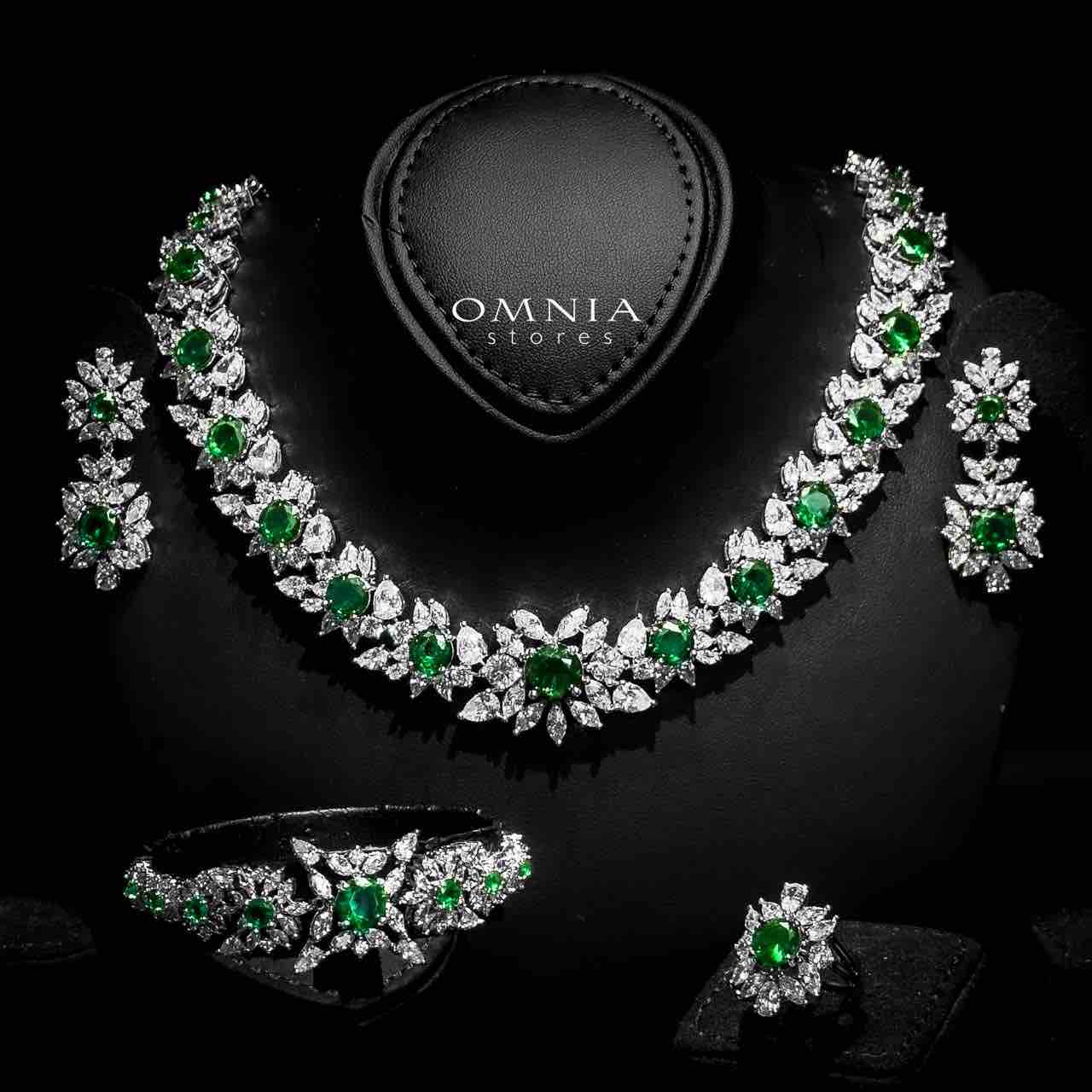 Omnia Nareen Green Bridal Full Set in High Quality Zircon Stone Rhodium Plated