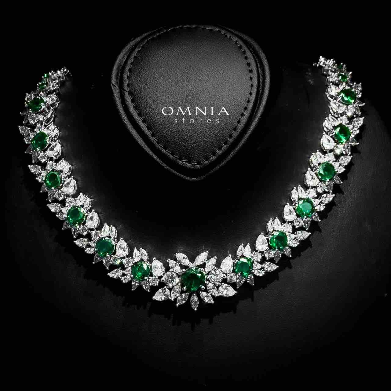 Omnia Nareen Green Bridal Full Set in High Quality Zircon Stone Rhodium Plated - OMNIASTORES UAE