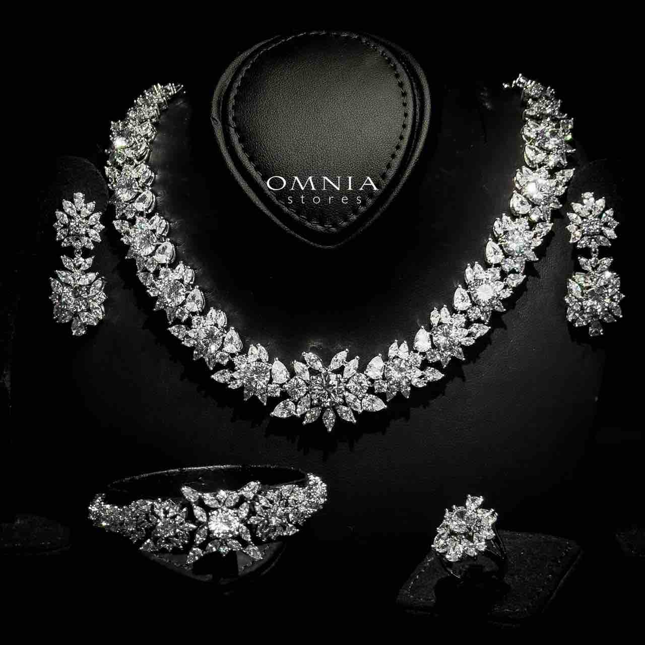 Omnia Nareen White Bridal Full Set in High Quality Zircon Stone Rhodium Plated - OMNIASTORES UAE