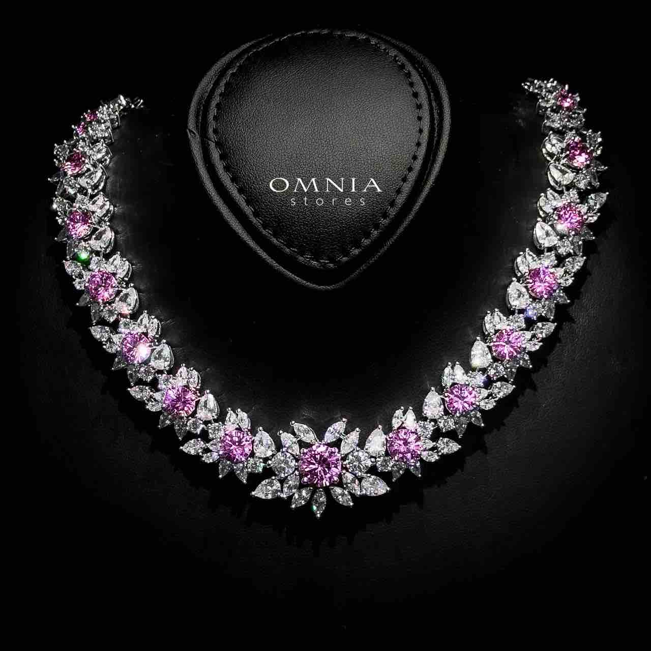 Omnia Nareen Pink Bridal Full Set in High Quality Zircon Stone Rhodium Plated - OMNIASTORES UAE
