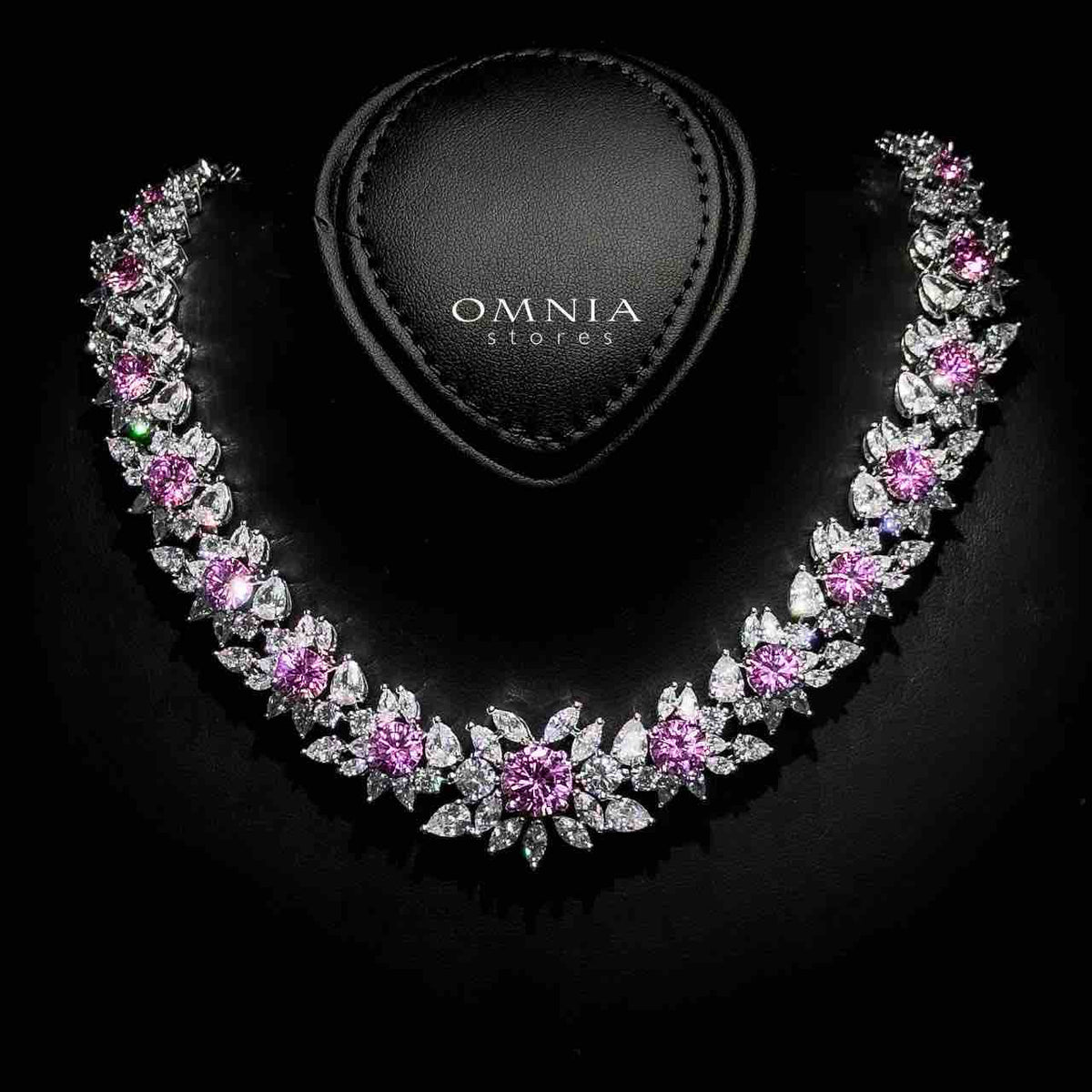 Omnia Nareen Pink Bridal Full Set in High Quality Simulated Diamonds Premium Rhodium Plated - OMNIASTORES UAE