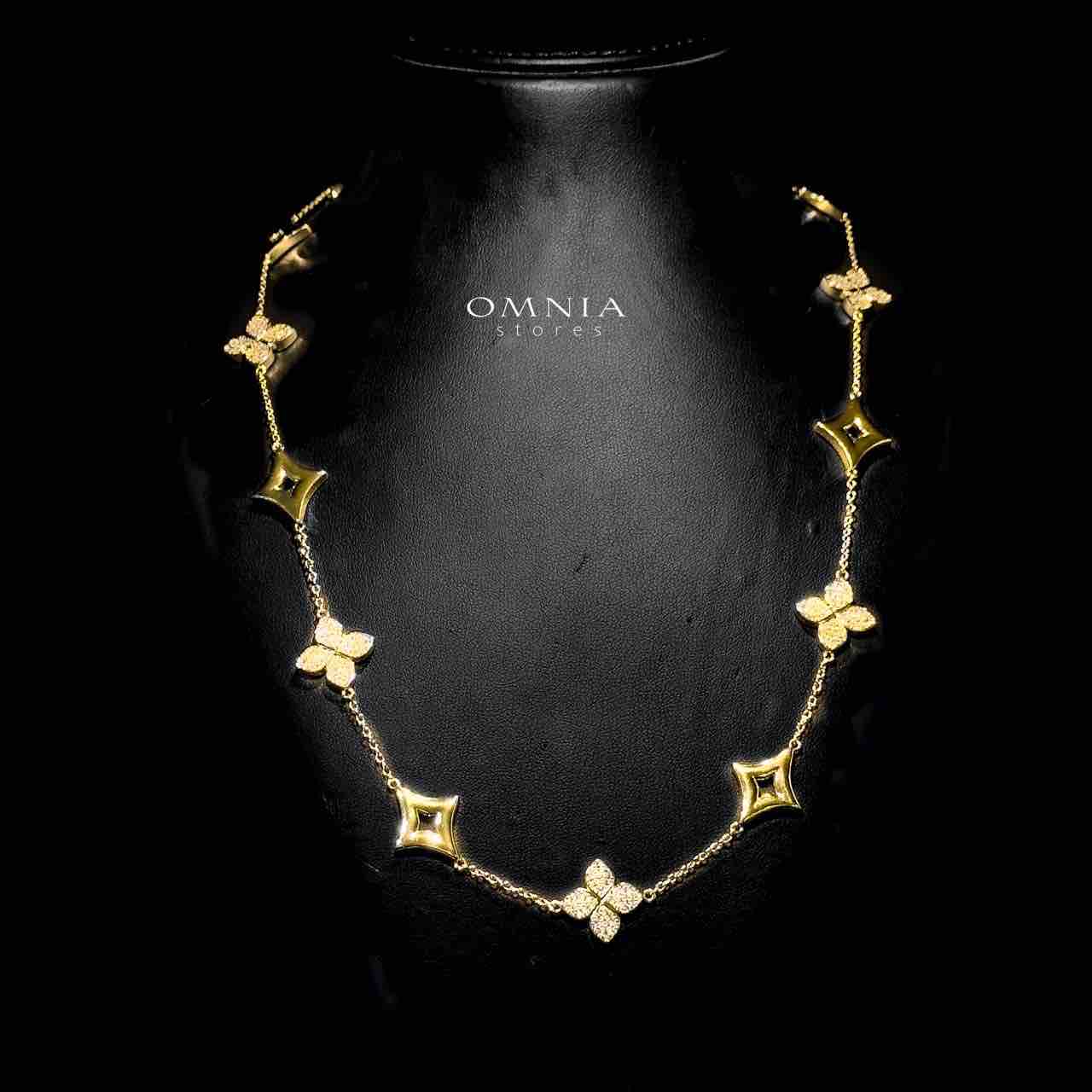 Omnia Golden Clove Long Chain Full Set with High-Quality Simulated Diamonds Gold Plated 100cm - OMNIASTORES KSA
