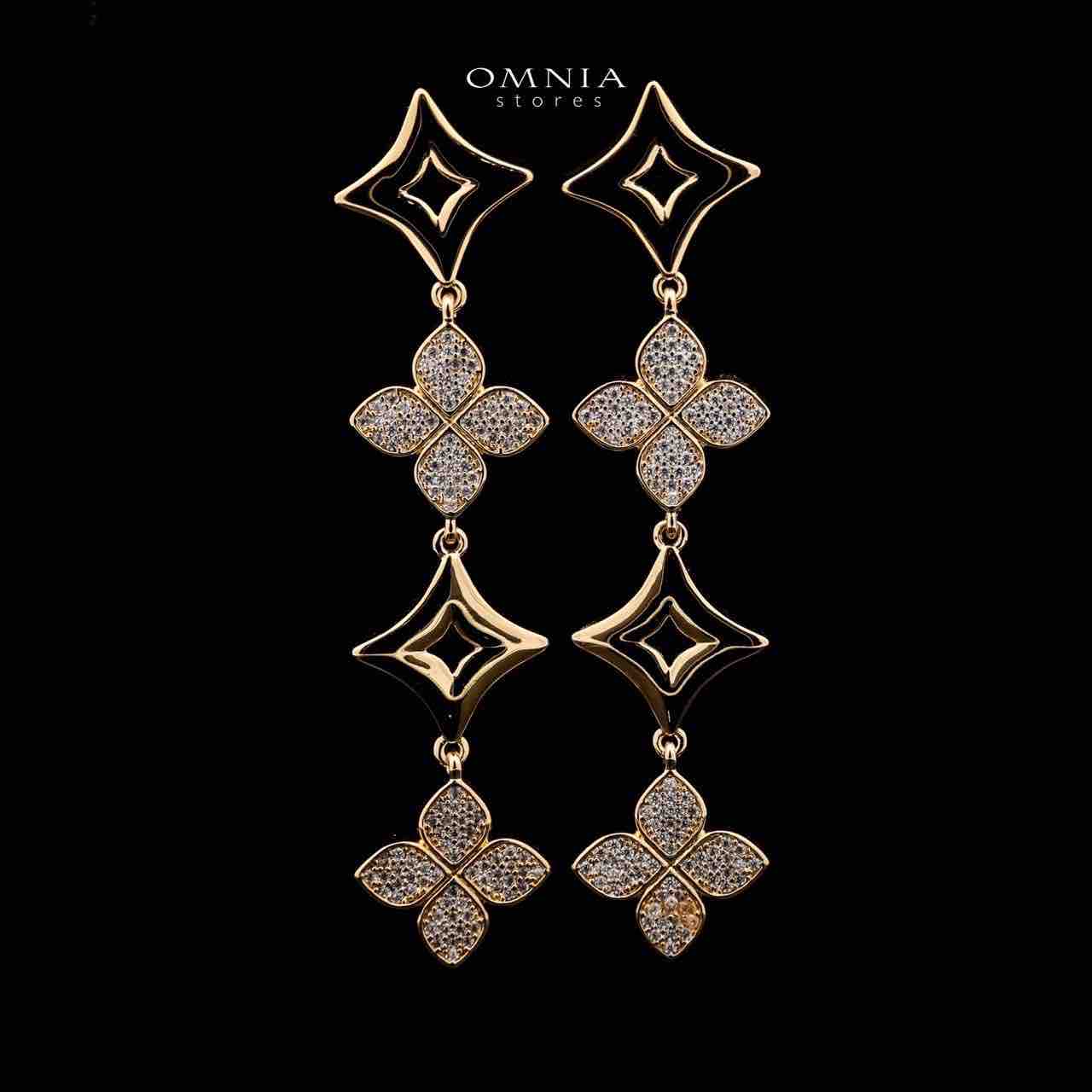 Omnia Golden Clove Long Chain Full Set with High-Quality Simulated Diamonds Gold Plated 100cm - OMNIASTORES KSA