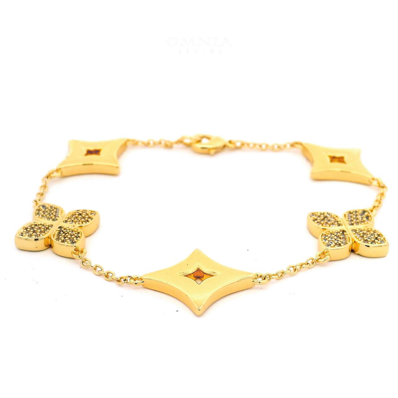 Omnia Golden Clove Bracelet with High-Quality Simulated Diamonds 18k Gold Plated