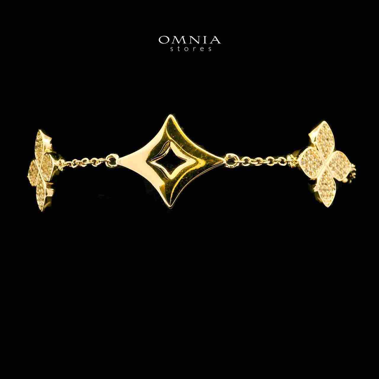 Omnia Golden Clove Long Chain Full Set with High-Quality Simulated Diamonds 18k Gold Plated 100cm - OMNIASTORES UAE