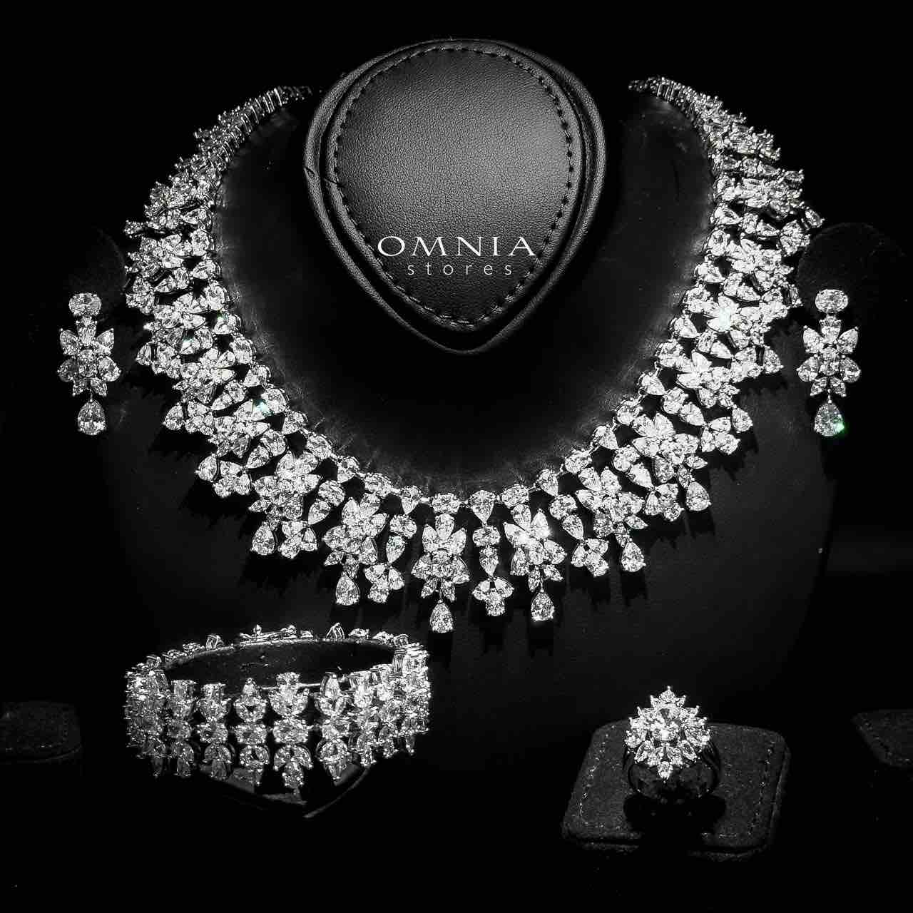 Omnia Dema White Luxury Bridal Full Set in High Quality Zircon Stone Rhodium Plated - OMNIASTORES KSA