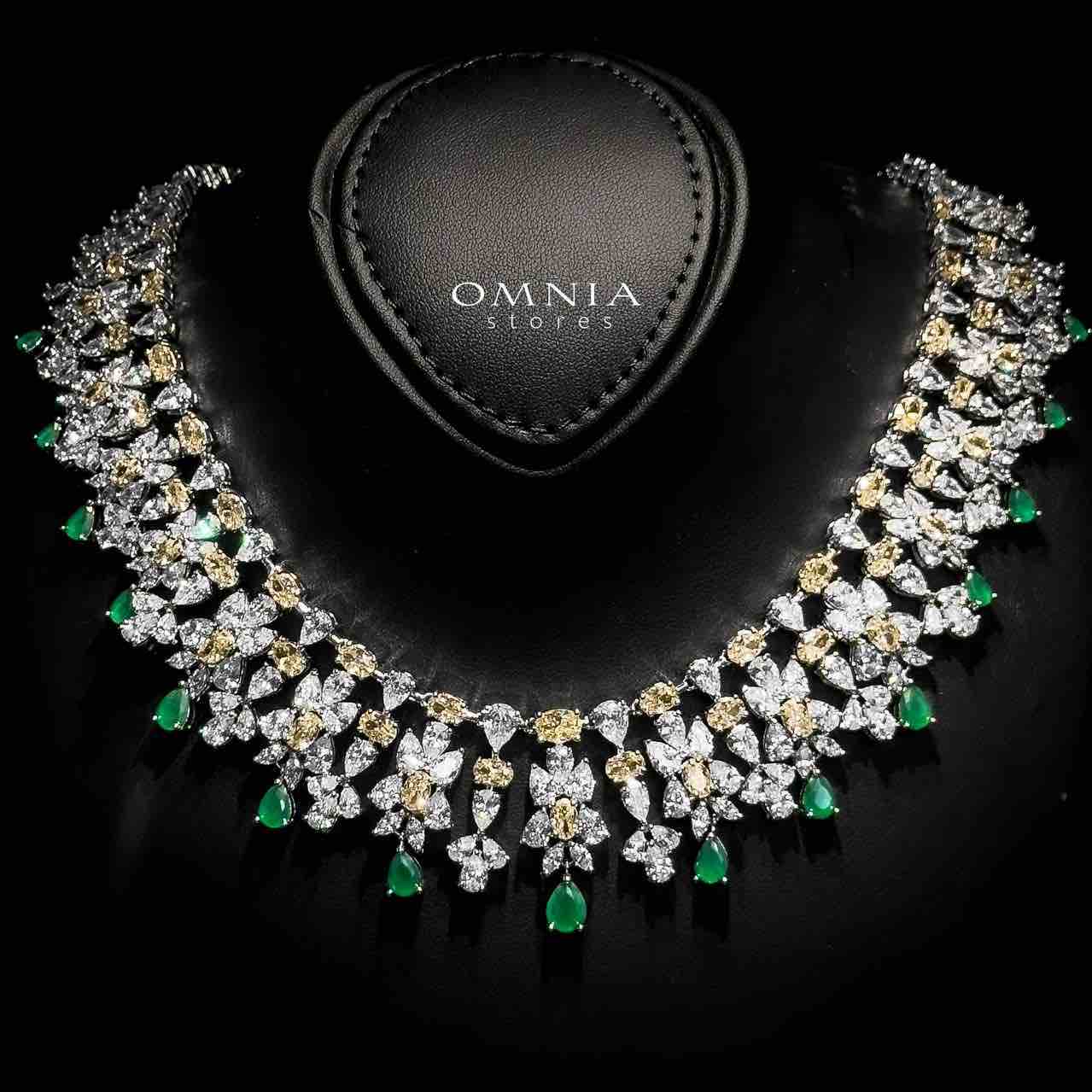 Omnia Dema Emerald Green and Yellow Bridal Full Set in High Quality Zircon Stone Rhodium Plated - OMNIASTORES UAE