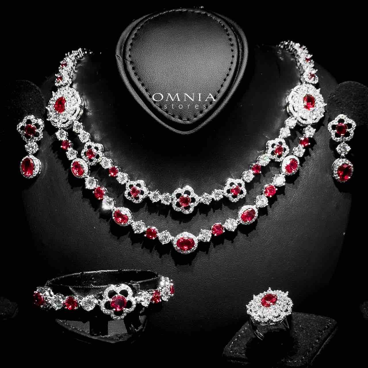Omnia Esra Red Full Set in High Quality Zircon Stone Rhodium Plated