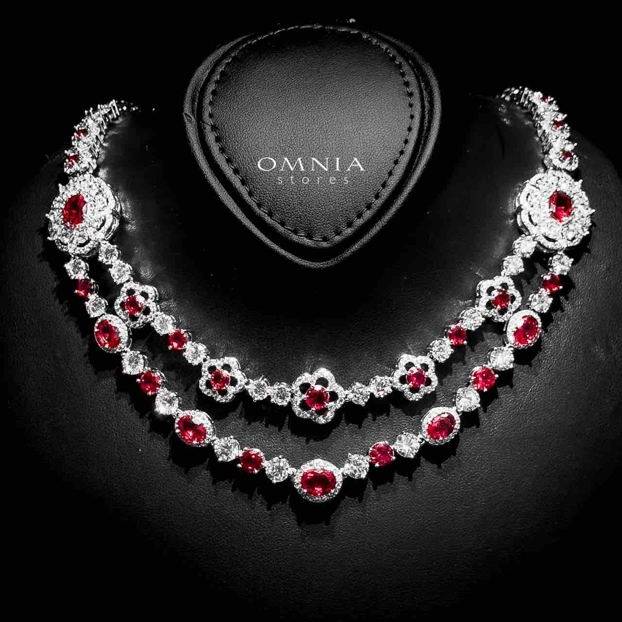 Omnia Esra Red Full Set in High Quality Zircon Stone Rhodium Plated
